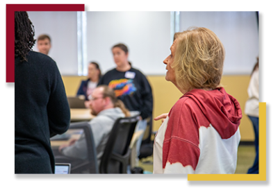Sharon Dean leads a discussion during the Leadership Seminar.