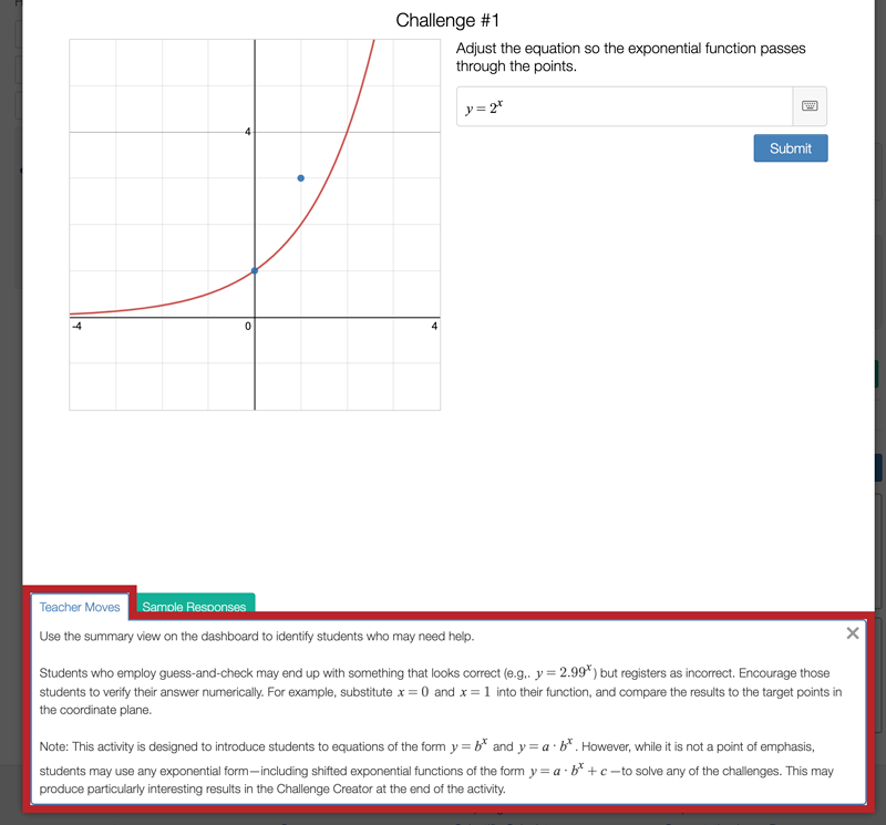 Desmos Activity student preview, next is highlighted.