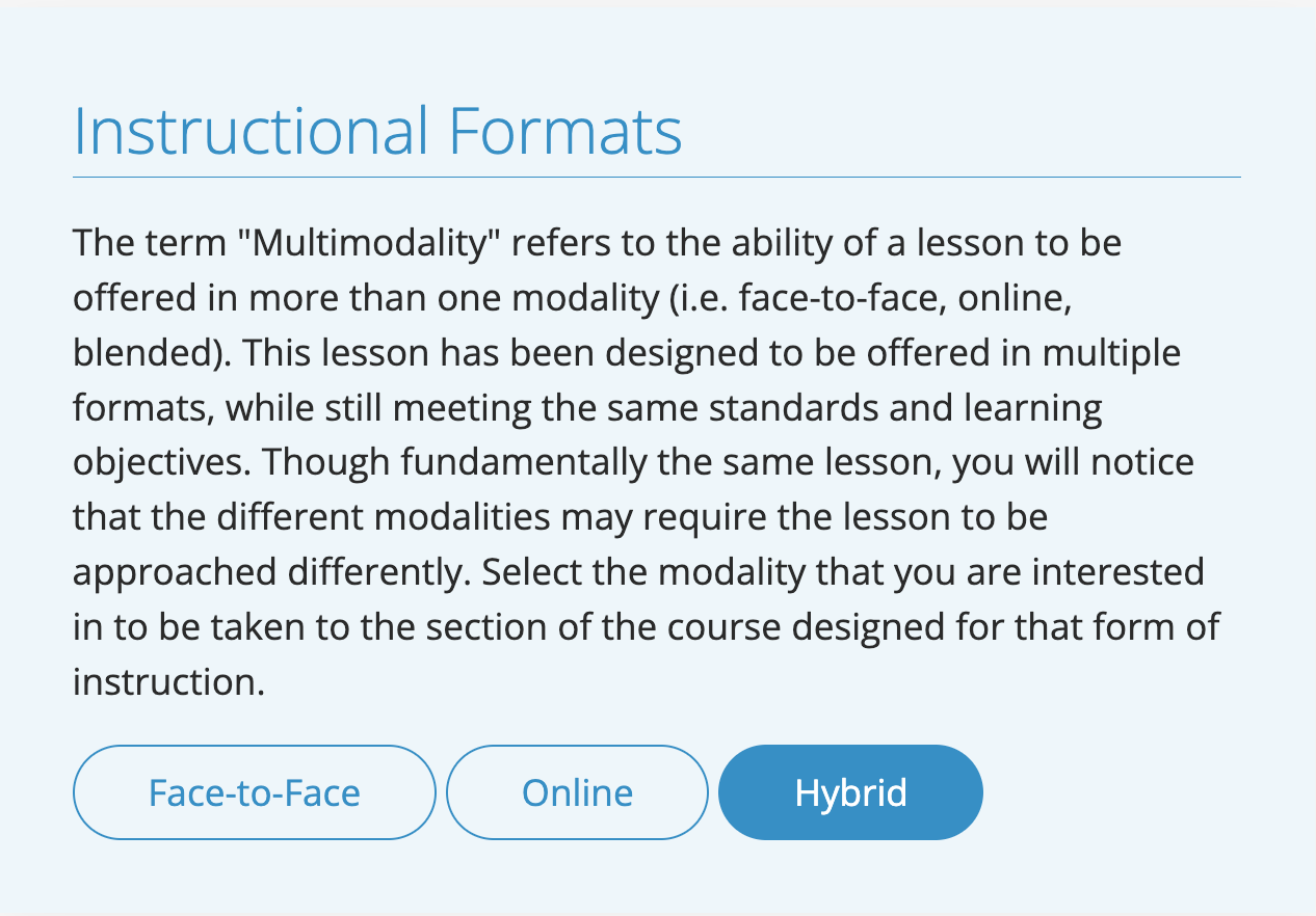 LEARN lesson, Instructional Formats section
