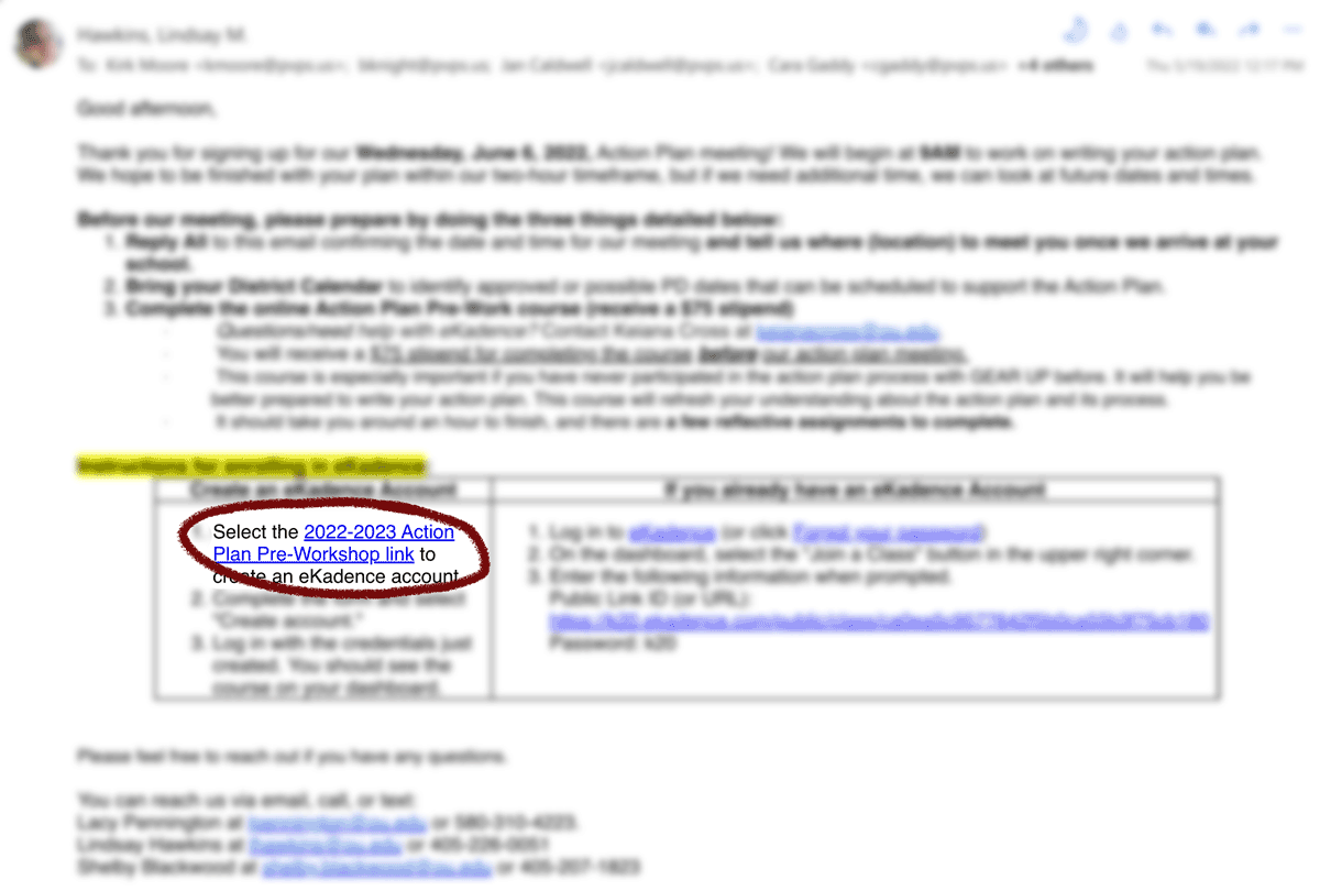 email with an ekadence enrollment link highlighted