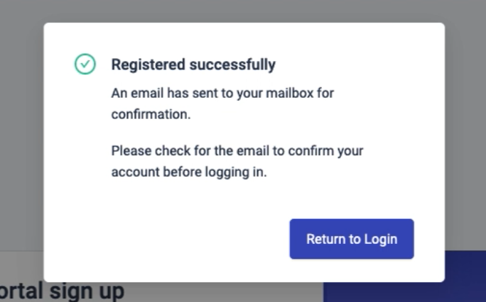 Registered successfully confirmation message