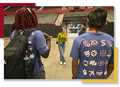 A professional acting coach speaks with GEAR UP students.