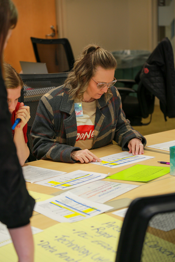 A participant reviews data