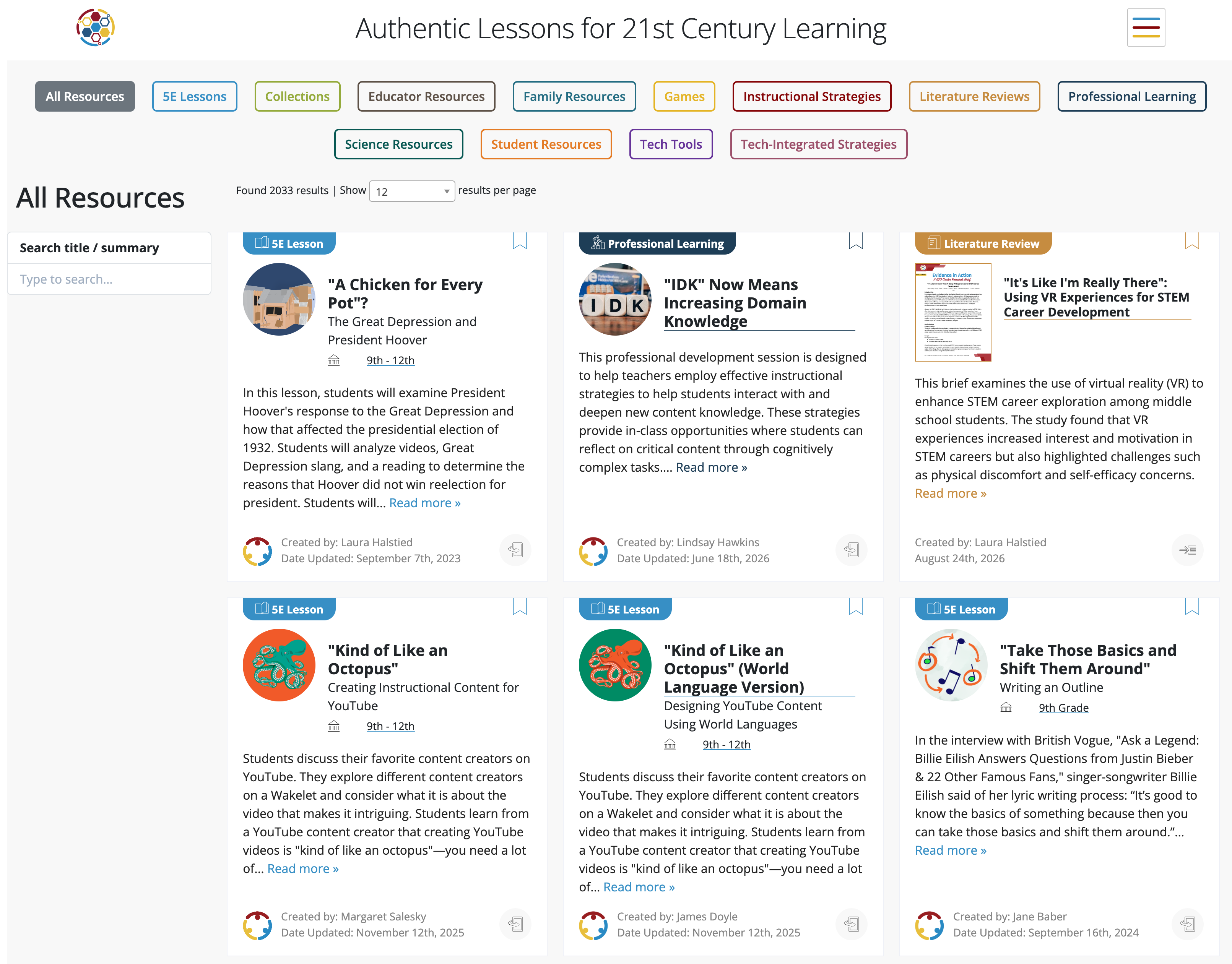 The LEARN website search page